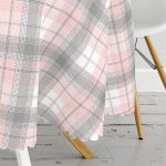 Pembe Gri Ekose Desenli Yuvarlak Masa Örtüsü - Çap 140cm Realhomes