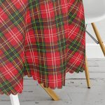 Kırmızı Zeminde Siyah Edkose Desenli Yuvarlak Masa Örtüsü - Çap 140cm Realhomes