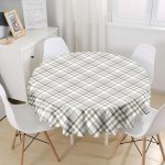 Gri Krem Ekose Desenli Dijital Baskılı Yuvarlak Masa Örtüsü - Çap 140cm Realhomes