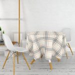 - MasaYuv-3088-Gorsel2 - Realhomes Krem Renkte Ekose Desenli Yuvarlak Masa Örtüsü - Çap 140cm Realhomes