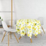 - MasaYuv-3095-Gorsel2 - Realhomes  Beyaz Zeminde Limonlar Desenli Dijital Baskılı Yuvarlak Masa Örtüsü - Çap 140cm Realhomes