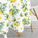 - MasaYuv-3099-Gorsel3 - Realhomes Beyaz Zeminde Limon Desenli 3D Yuvarlak Masa Örtüsü - Çap 140cm Realhomes