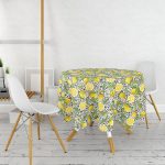 Geometrik ve Limon Desenli 3D Dijital Baskılı Yuvarlak Masa Örtüsü - Çap 140cm Realhomes