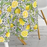 Geometrik ve Limon Desenli 3D Dijital Baskılı Yuvarlak Masa Örtüsü - Çap 140cm Realhomes