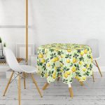 Yeşil Zeminli 3 Boyutlu Limon Desenli Dijital Baskılı Yuvarlak Masa Örtüsü - Çap 140cm Realhomes