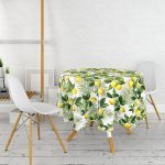 Limon Yaprakları Desenli Dijital Baskılı Yuvarlak Masa Örtüsü - Çap 140cm Realhomes