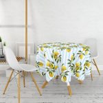 Mavi Çizgili Limon Desenli Dijital Baskılı Yuvarlak Masa Örtüsü - Çap 140cm Realhomes