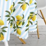 Mavi Çizgili Limon Desenli Dijital Baskılı Yuvarlak Masa Örtüsü - Çap 140cm Realhomes