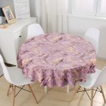 - MasaYuv-3121-Gorsel1 - Realhomes  Altın Yaldızlı Mermer Desenli Dijital Baskılı Yuvarlak Masa Örtüsü - Çap 140cm Realhomes