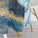 - MasaYuv-3126-Gorsel3 - Realhomes Altın Varaklı Mavi Zeminli Modern Yuvarlak Masa Örtüsü - Çap 140cm Realhomes