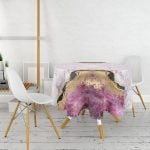 Mürdüm Beyaz Altın Desenli Modern Yuvarlak Masa Örtüsü - Çap 140cm Realhomes