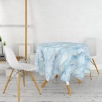 Mavi Renkli Mermer Desenli Dijital Baskılı Yuvarlak Masa Örtüsü - Çap 140cm Realhomes