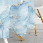 Mavi Renkli Mermer Desenli Dijital Baskılı Yuvarlak Masa Örtüsü - Çap 140cm Realhomes