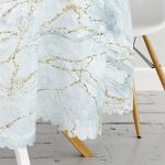 - MasaYuv-3131-Gorsel3 - Realhomes  Altın Çizgili Mavi Zeminli Dijital Baskılı Yuvarlak Masa Örtüsü - Çap 140cm Realhomes