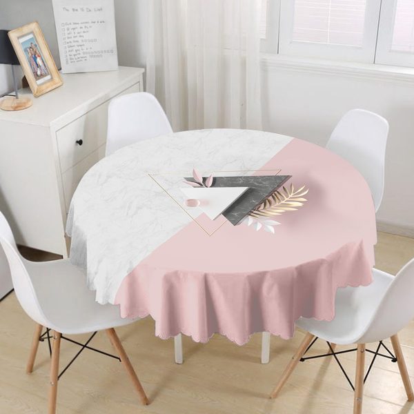 - MasaYuv-3138-Gorsel1 - Realhomes  Modern Üçgen Mermer Desenli 3D Dijital Baskılı Yuvarlak Masa Örtüsü - Çap 140cm Realhomes