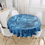 - MasaYuv-3141-Gorsel1 - Realhomes Mavi Ebru Motifleri Dijital Baskılı Yuvarlak Masa Örtüsü - Çap 140cm Realhomes