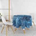 - MasaYuv-3141-Gorsel2 - Realhomes Mavi Ebru Motifleri Dijital Baskılı Yuvarlak Masa Örtüsü - Çap 140cm Realhomes