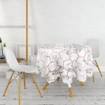 - MasaYuv-3143-Gorsel2 - Realhomes Mermer ve Petek Desenli Dijital Baskılı Yuvarlak Masa Örtüsü - Çap 140cm Realhomes