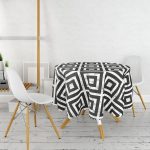 Mermer Zeminli Siyah Geometrik Desenli Modern Yuvarlak Masa Örtüsü - Çap 140cm Realhomes