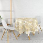 Vizon Renk Amazon Yaprakları Temalı Modern Yuvarlak Masa Örtüsü - Çap 140cm Realhomes