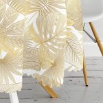 Vizon Renk Amazon Yaprakları Temalı Modern Yuvarlak Masa Örtüsü - Çap 140cm Realhomes