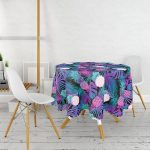 - MasaYuv-3158-Gorsel2 - Realhomes Lacivert Tropikal Desenli Dijital Baskılı Yuvarlak Masa Örtüsü - Çap 140cm Realhomes