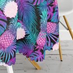 - MasaYuv-3158-Gorsel3 - Realhomes Lacivert Tropikal Desenli Dijital Baskılı Yuvarlak Masa Örtüsü - Çap 140cm Realhomes