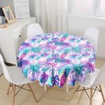- MasaYuv-3160-Gorsel1 - Realhomes Mavi Zeminde Tropikal Objeler Modern Yuvarlak Masa Örtüsü - Çap 140cm Realhomes