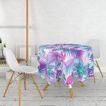 - MasaYuv-3160-Gorsel2 - Realhomes Mavi Zeminde Tropikal Objeler Modern Yuvarlak Masa Örtüsü - Çap 140cm Realhomes