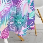 - MasaYuv-3160-Gorsel3 - Realhomes Mavi Zeminde Tropikal Objeler Modern Yuvarlak Masa Örtüsü - Çap 140cm Realhomes