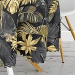 - MasaYuv-3169-Gorsel3 - Realhomes  Siyah Zeminde Altın Yapraklar Desenli Yuvarlak Masa Örtüsü - Çap 140cm Realhomes