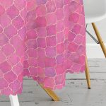 Pembe Altın Varaklı Ogea Desenli Yuvarlak Masa Örtüsü - Çap 140cm Realhomes