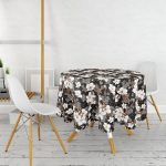 Siyah Zeminde 3D Çiçekler Temalı Modern Yuvarlak Masa Örtüsü - Çap 140cm Realhomes