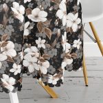 Siyah Zeminde 3D Çiçekler Temalı Modern Yuvarlak Masa Örtüsü - Çap 140cm Realhomes