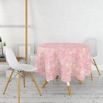 Pudra Zeminli Ogea Desenli Özel Tasarım Modern Yuvarlak Masa Örtüsü - Çap 140cm Realhomes