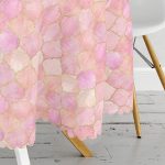 Pudra Zeminli Ogea Desenli Özel Tasarım Modern Yuvarlak Masa Örtüsü - Çap 140cm Realhomes