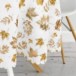 3D Altın Renkli Yapraklar Özel Tasarım Modern Yuvarlak Masa Örtüsü - Çap 140cm Realhomes