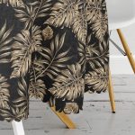 Siyah Zeminde Altın Renkli Yapraklar Desenli Yuvarlak Masa Örtüsü - Çap 140cm Realhomes