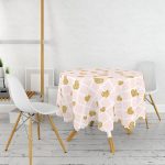 - MasaYuv-3213-Gorsel2 - Realhomes  Damalı Pudra Renkli Altın Kalpler Özel Tasarım Yuvarlak Masa Örtüsü - Çap 140cm Realhomes
