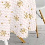 Zigzag Pudra Zeminli Altın Detaylı Modern Yuvarlak Masa Örtüsü - Çap 140cm Realhomes