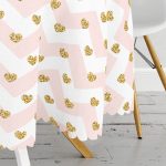 Pembe Zigzag Desenli Altın Detaylı Modern Yuvarlak Masa Örtüsü - Çap 140cm Realhomes