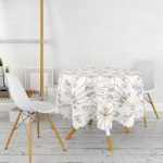 - MasaYuv-3224-Gorsel2 - Realhomes Mermer Zeminde Altın Geometrik Şekiller Özel Tasarımlı Yuvarlak Masa Örtüsü - Çap 140cm Realhomes