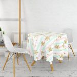 Pembe Mavi Zeminde Kar Tanesi Detaylı Modern Yuvarlak Masa Örtüsü - Çap 140cm Realhomes