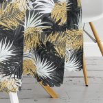 - MasaYuv-3233-Gorsel3 - Realhomes  Siyah Zeminde Palmiye Yaprakları Özel Tasarım Yuvarlak Masa Örtüsü - Çap 140cm Realhomes