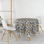 Leopar Desenli Altın Detaylı Özel Tasarım Modern Yuvarlak Masa Örtüsü - Çap 140cm Realhomes