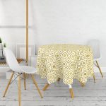 Geometrik Şekilli Altın Detaylı Modern Yuvarlak Masa Örtüsü - Çap 140cm Realhomes