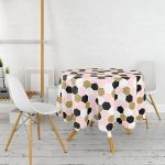 - MasaYuv-3247-Gorsel2 - Realhomes Geometrik Petek Desenli Altın Detaylı Modern Yuvarlak Masa Örtüsü - Çap 140cm Realhomes