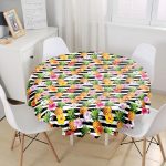 - MasaYuv-3253-Gorsel1 - Realhomes  Siyah Zeminli Renkli Ananaslar Özel Tasarım Yuvarlak Masa Örtüsü - Çap 140cm Realhomes