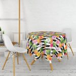 - MasaYuv-3253-Gorsel2 - Realhomes  Siyah Zeminli Renkli Ananaslar Özel Tasarım Yuvarlak Masa Örtüsü - Çap 140cm Realhomes