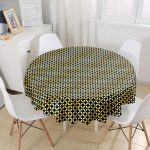 Siyah Zeminde Gold Geometrik Desenli Yuvarlak Masa Örtüsü - Çap 140cm Realhomes